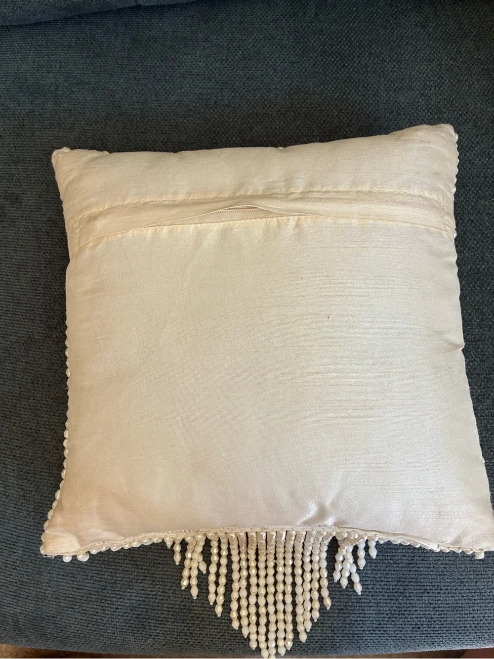 Beaded Pearl Accent Pillow - Ivory 12 x 12